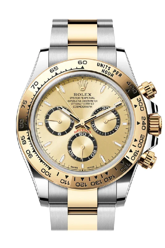 Waterproof Diving Watches with Rotating BezelRolex Daytona 40 Golden Dial Yellow Gold Stainless Steel Mens Watch 126503