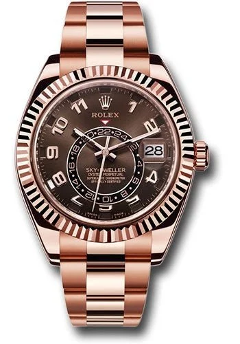 Watches with Backlight for Low-Light ConditionsRolex Sky-Dweller Rose Gold Sky-Dweller Chocolate Sunray Arabic Dial (Reference # 326935)