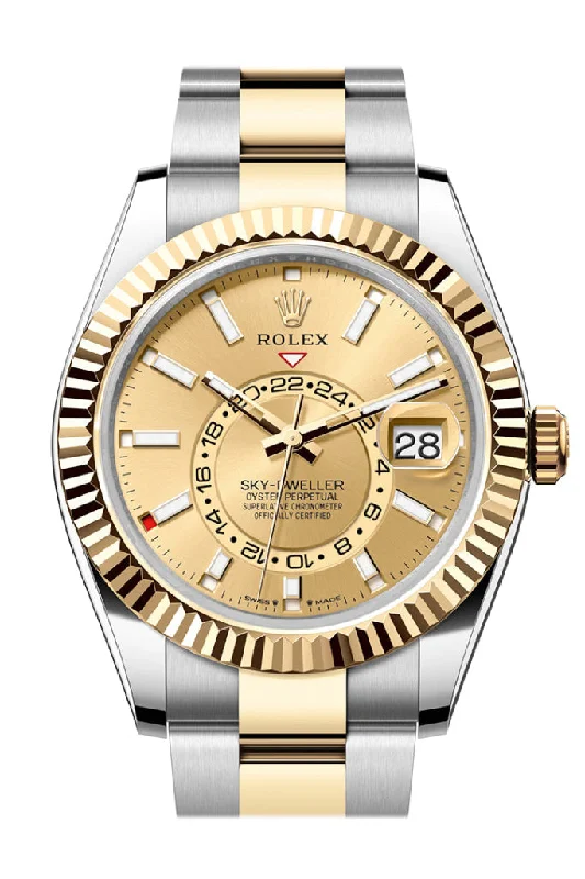 Solar-Powered Watches for Eco-Conscious UsersRolex Sky Dweller 42 Champagne Dial Yellow Gold Stainless Steel Oyster Mens Watch 336933