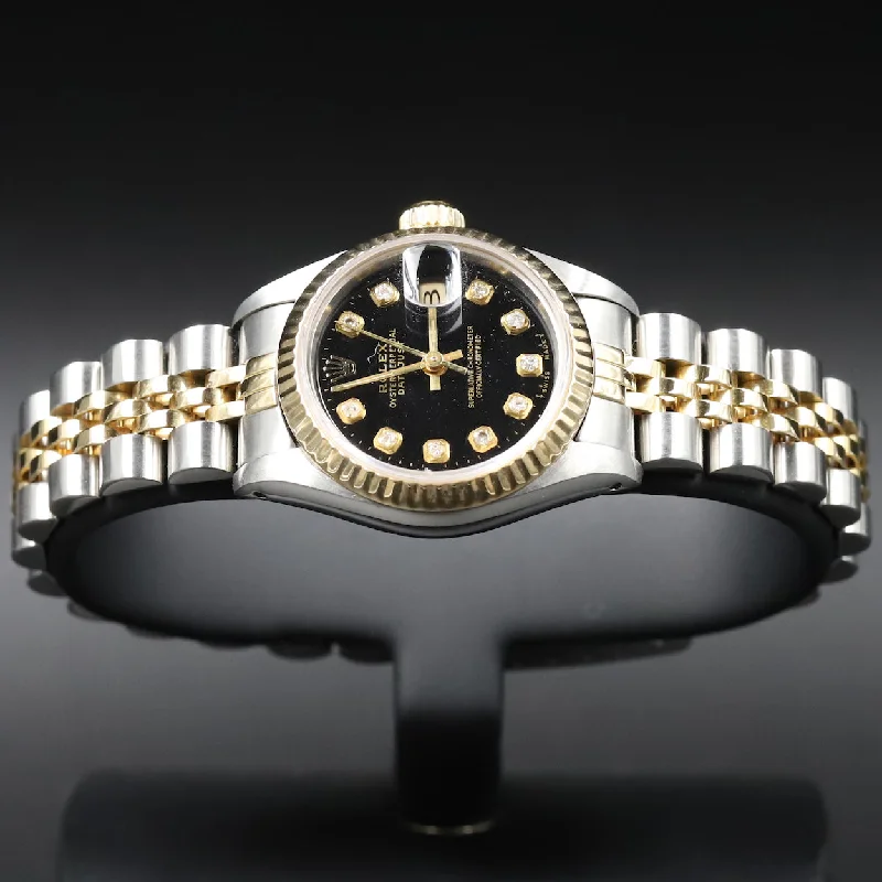 Mechanical Watches with Hand-Winding MechanismRolex<br>179173 Datejust 26 18k/SS Black Diamond Dial