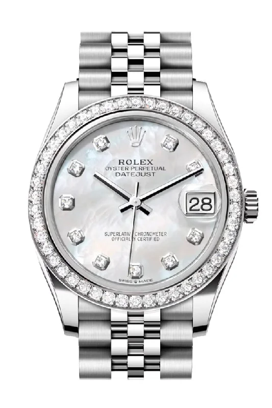 Watches with Silicone Straps for a Soft FeelRolex Datejust 31 White Mother of Pearl Diamond Dial Jubilee Ladies Watch 278384RBR 278384RBR-0008