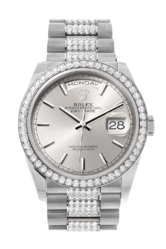 Adjustable Strap Watches for Perfect FitRolex Day-Date 36 Silver Dial Diamond Bezel White Gold Diamond President Watch 128349RBR