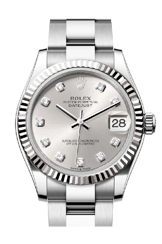 Waterproof Diving Watches with Rotating BezelRolex Datejust 31 Silver Diamond Dial Fluted Bezel Ladies Oyster Watch 278274 278274-0029