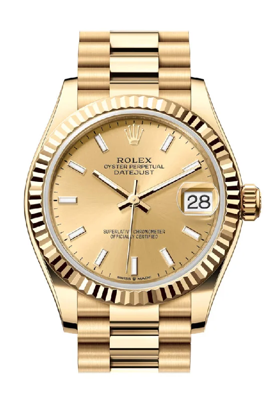 Stainless Steel Bracelet Watches for DurabilityRolex Datejust 31 Champagne Dial Fluted Bezel Yellow Gold Ladies Watch 278278 278278-0040