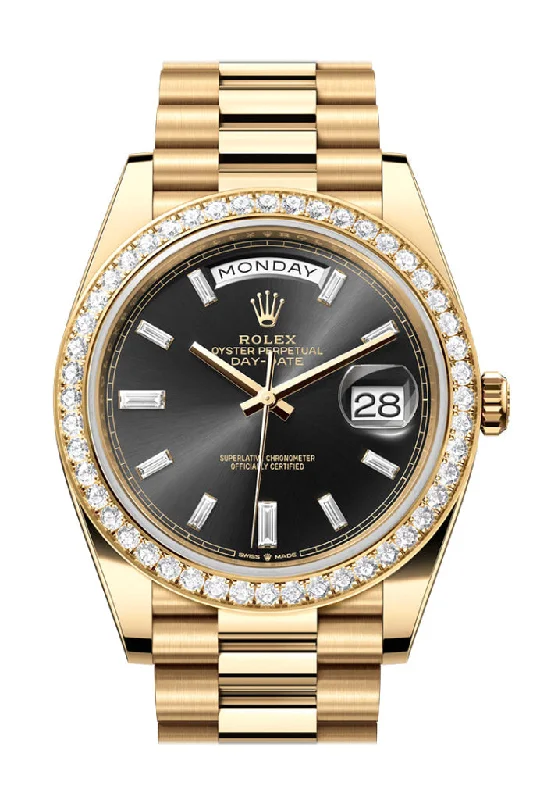 Classic Style Watches for Timeless AppealRolex Day-Date 40 Bright Black Dial Diamonds Dial Diamond Bezel Yellow Gold President Men's Watch 228348RBR 228348