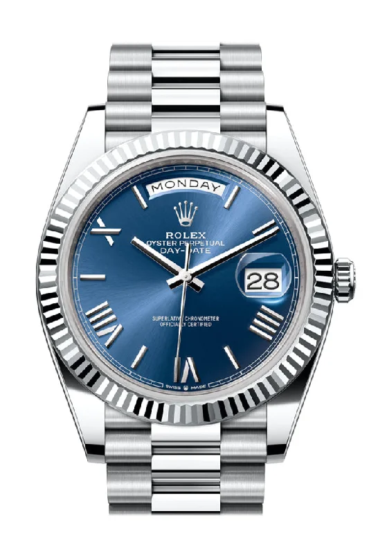 Hybrid Smartwatches with Traditional Watch AestheticsRolex Day-Date 40 Blue Dial Fluted Bezel Platinum President Men's Watch 228236