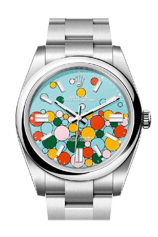 Watches with Baton-Style Hands for a Classic LookRolex Oyster Perpetual 41 Turquoise Blue Celebration-motif Dial Stainless Steel Oyster 124300