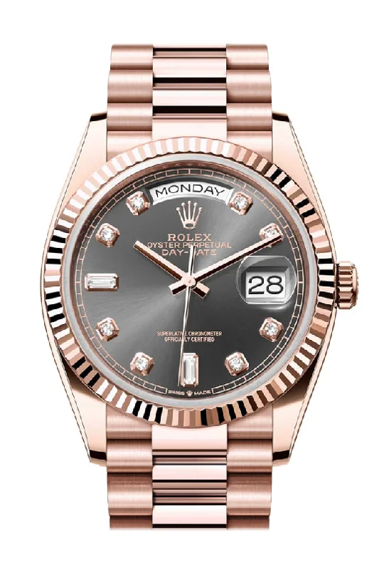 Watches with Silicone Straps for a Soft FeelRolex Day-Date 36 Slate Dial Fluted Bezel 18K Everose gold President Watch 128235