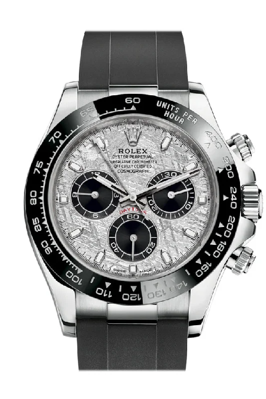 Wristwatches with Second Time Zone FeatureRolex Cosmograph Daytona Meteorite Dial White Gold Oysterflex Men's Watch 116519LN