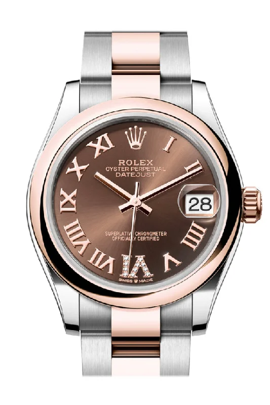 Vintage Style Mechanical Watches for CollectorsRolex Datejust 31 Chocolate Roman Diamond Set on 6 Dial Rose Gold Steel Ladies Watch 278241 278241-0003