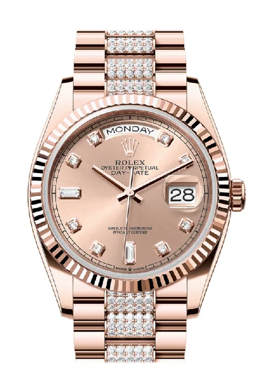 Watches with Heart Rate and Blood Pressure MonitorRolex Day-Date 36 Rosé Colour Diamond Dial Fluted Bezel 18K Everose gold Diamond  President Watch 128235