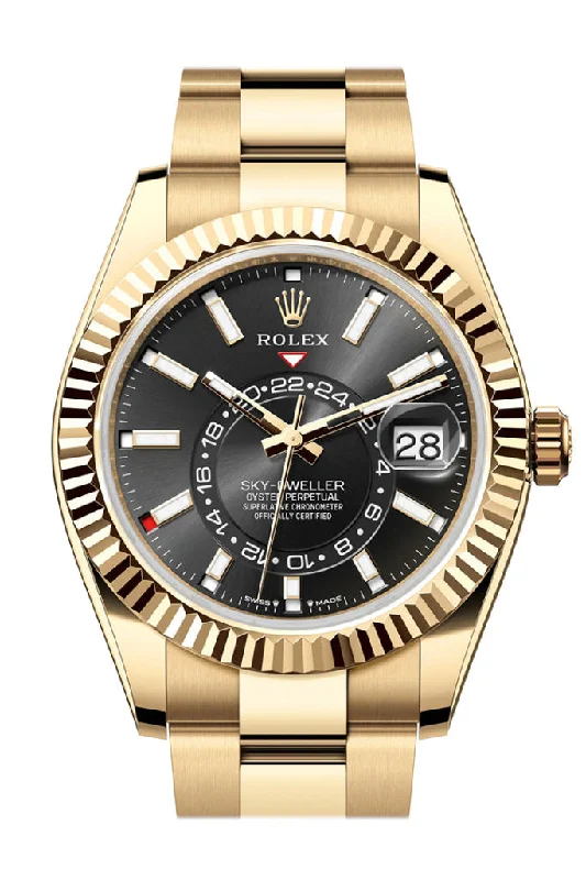 Wristwatches with Second Time Zone FeatureRolex Sky Dweller 42 Black Dial Yellow Gold Oyster Mens Watch 336938