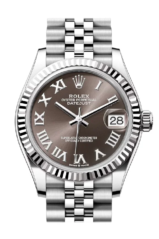 Wristwatches with Second Time Zone FeatureRolex Datejust 31 Brown Roman Dial Fluted Bezel Jubilee Ladies Watch 278274 278274-0022