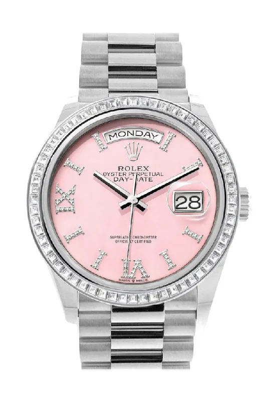 Watches with Two-Tone Cases for a Stylish AppearanceRolex Day-Date 36 Pink Opal Dial Diamond Bezel Platinum President Watch 128396TBR