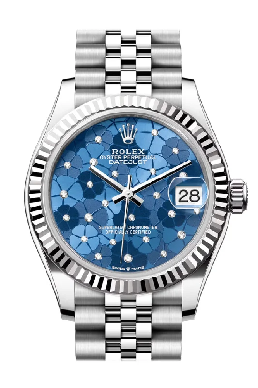 Fashionable Quartz Watches for Women with Leather StrapsRolex Datejust 31 Blue Floral Diamond Dial Fluted Bezel Jubilee Ladies Watch 278274 278274-0036