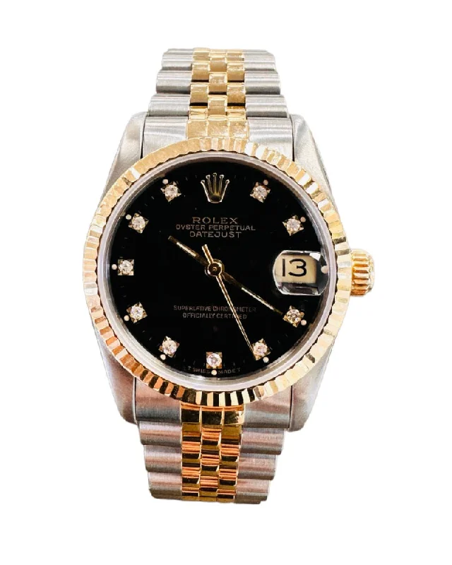 Luxury Quartz Watches with High-End MovementsRolex Datejust 31 68273 Stainless and Yellow Gold jubilee Factory Black Diamond Dial PreOwned