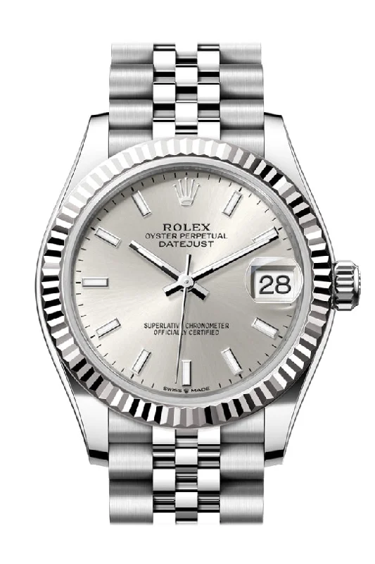 Leather Band Watches with Quick-Release BucklesRolex Datejust 31 Silver Dial Fluted Bezel Jubilee Ladies Watch 278274 278274-0012