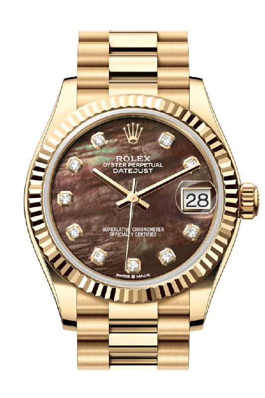 Hybrid Smartwatches with Traditional Watch AestheticsRolex Datejust 31 Dark Mother Of Pearl Diamond Dial Fluted Bezel Yellow Gold Ladies Watch 278278 278278-0038