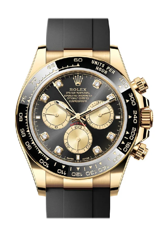 Watches with Gold Plated Cases for a Luxurious LookRolex Daytona 40 Black Golden Diamond Dial Yellow Gold Mens Watch 126518LN