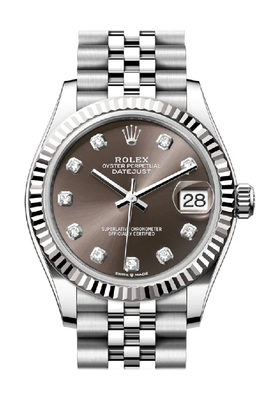 Watches with Luminous Markers for Night VisibilityRolex Datejust 31 Brown Diamond Dial Fluted Bezel Jubilee Ladies Watch 278274 278274-0008