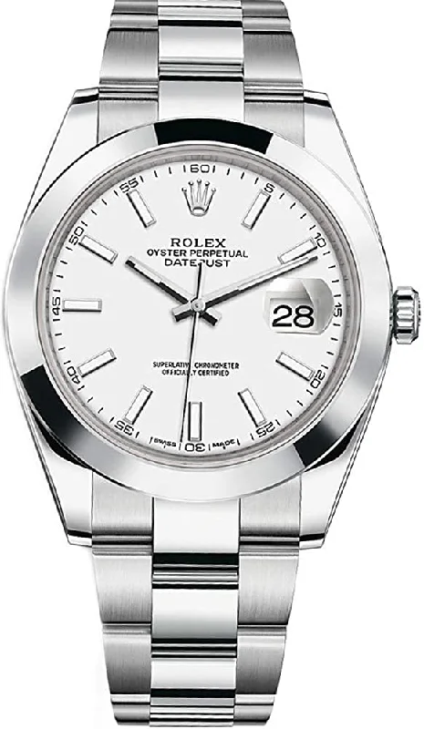 Designer Brand Watches with Unique Dial PatternsRolex Datejust 41mm Oyster Bracelet Steel White Index Dial Reference # 126300