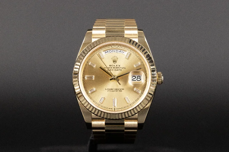 Watches with Rose Gold Plated Cases for a Feminine TouchRolex<br>228238 DayDate 40 Champagne Diamond Dial