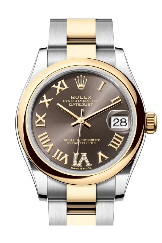 Digital Watches with Timer FunctionRolex Datejust 31 Dark Grey Roman Diamond on 6 Dial Yellow Gold Steel Ladies Watch 278243 278243-0017