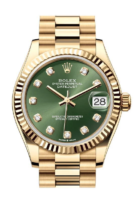 Watches with Heart Rate and Blood Pressure MonitorRolex Datejust 31 Green Diamond Dial Fluted Bezel Yellow Gold Ladies Watch 278278 278278-0011