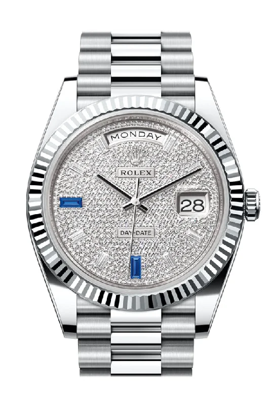 Alloy Cased Watches for Affordable QualityRolex Day-Date 40 Diamond-Paved Dial Dial Fluted Bezel Platinum President Men's Watch 228236