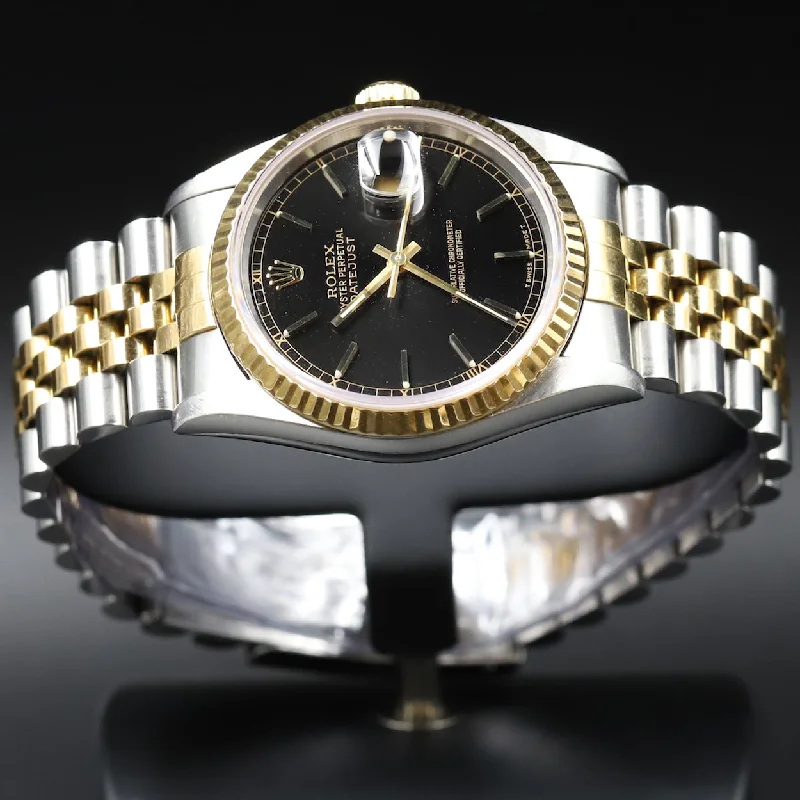 Waterproof Diving Watches with Rotating BezelRolex<br>16233 Datejust 36 SS/18k Black Dial