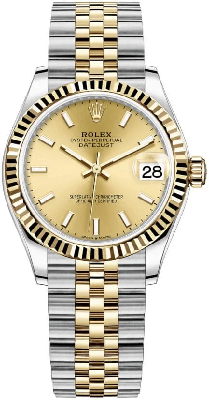 Leather Cuff Watches for a Bohemian LookRolex Datejust 31 Steel and Yellow Gold Datejust 31mm - Fluted Bezel - Champagne Index Dial - Jubilee 278273