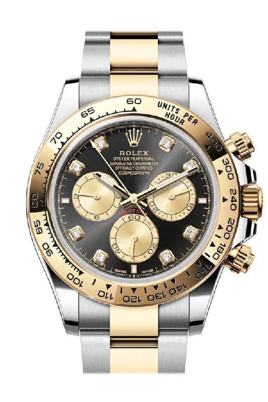 Vintage Style Mechanical Watches for CollectorsRolex Daytona 40 Black and Golden Diamond Dial Yellow Gold Stainless Steel Mens Watch 126503