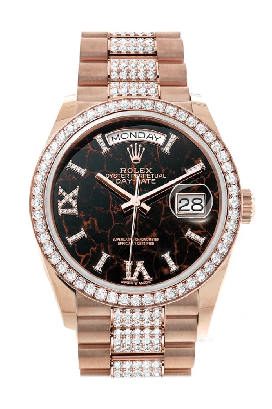 Watches with Engraved Dials for PersonalizationRolex Day-Date 36 Eisenkiesel Dial Diamond Bezel 18K Everose Gold Diamond President Watch 128345RBR