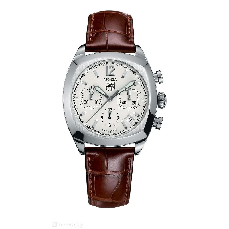 Stainless Steel Dress Watches for BusinessmenTag Heuer Men's CR2114.FC6165 Monza Chronograph Brown Leather Watch