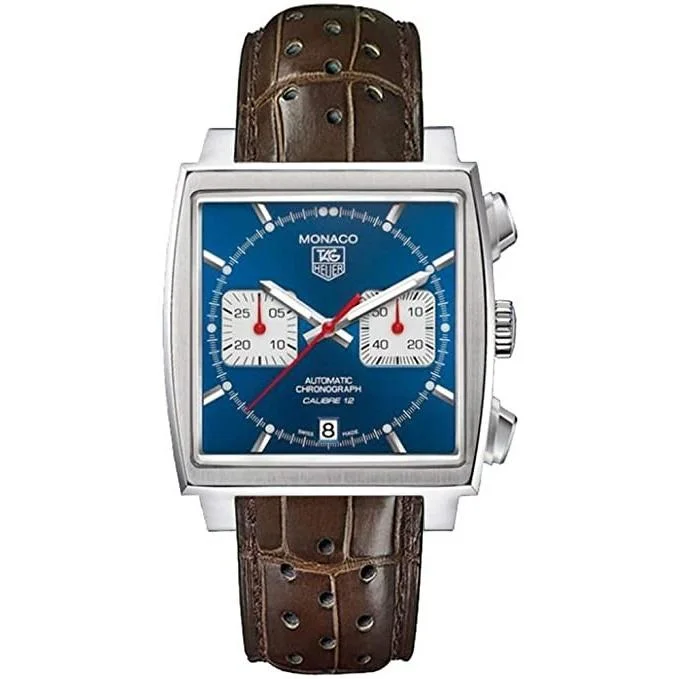 Military Style Watches with Luminescent HandsTag Heuer Men's CAW2111.FC6259 Monaco Steve McQueen Chronograph Brown Leather Watch