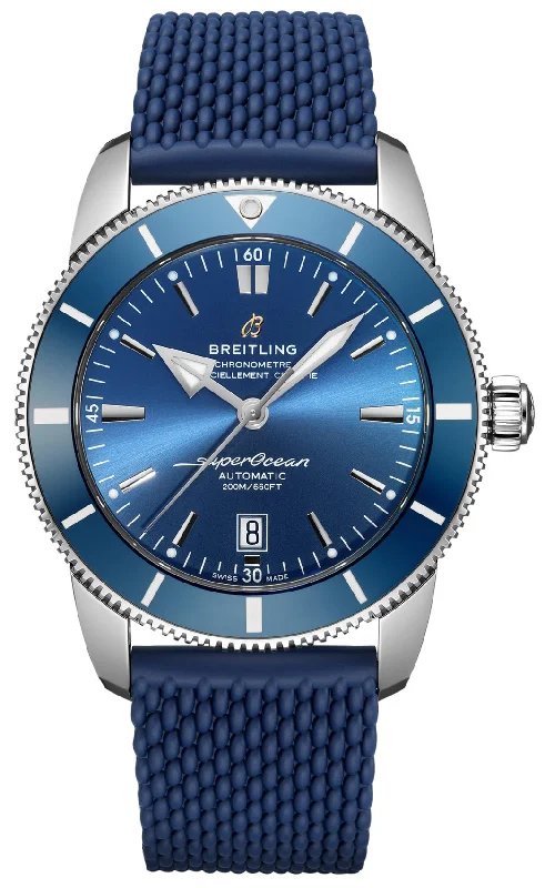 Watches with Multiple Time Zone DisplaysBreitling Superocean Heritage Automatic Chronometer Stainless Steel Blue Dial Blue Rubber Strap Date Divers Mens Watch Special Edition AB2020161C1S1