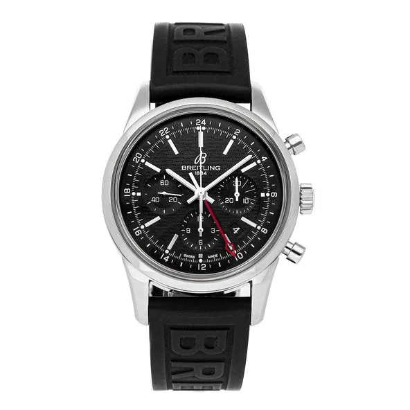 Watches with Luminous Markers for Night VisibilityBreitling Transocean Chronograph GMT Black Dial Black Rubber