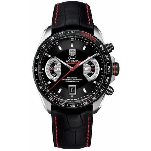 Luxury Quartz Watches with High-End MovementsTag Heuer Men's CAV511C.FC6237 Grand Carrera Chronograph Black Leather Watch