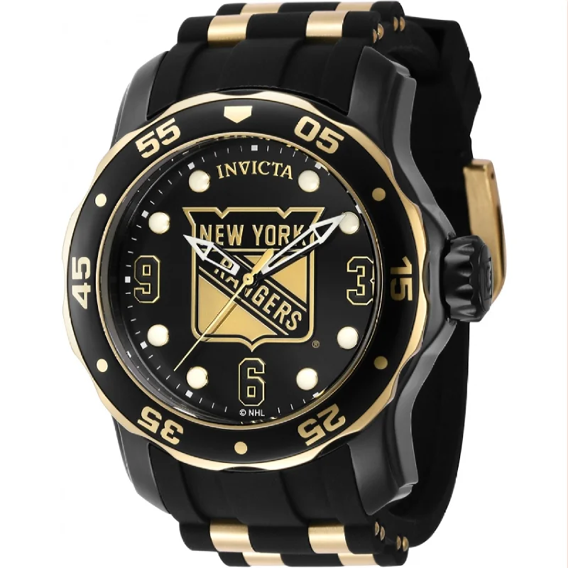 Fashionable Quartz Watches for Women with Leather StrapsInvicta NHL Quartz NHL Rangers Black Dial Men's Watch 42324