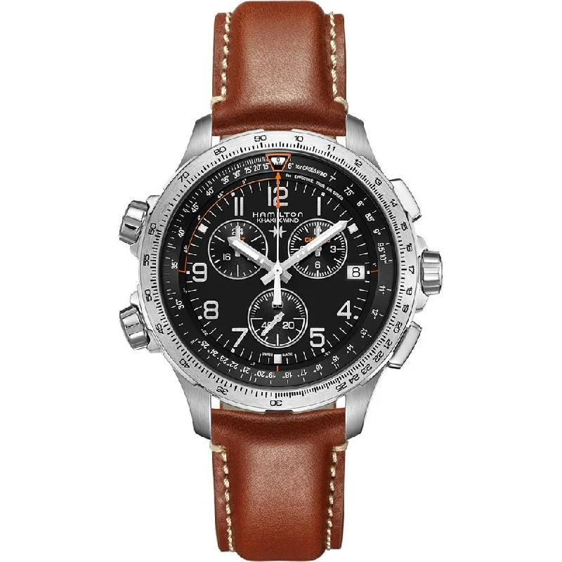 Women’s Watches with Swarovski CrystalsHamilton Men's H77912535 Khaki Aviation X-Wind Chronograph, GMT and Second Time Zone Brown Leather Watch