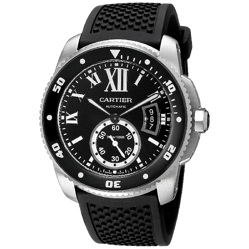 Watches with Rubber Straps for Comfort and DurabilityCartier Men's W7100056 Calibre Automatic Black Rubber Watch