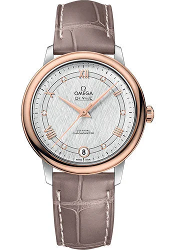 Fashionable Quartz Watches for Women with Leather StrapsOmega De Ville Prestige Co-Axial Watch - 32.7 mm Steel And Red Gold Case - White Silvery Dial - Taupe-Brown Leather Strap - 424.23.33.20.52.002