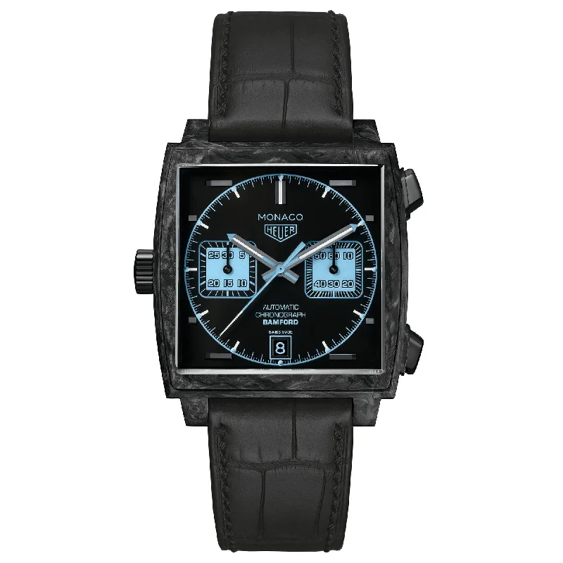 Watches with Engraved Dials for PersonalizationTag Heuer Men's CAW2190.FC6437 Monaco Bamford Chronograph Black Leather Watch