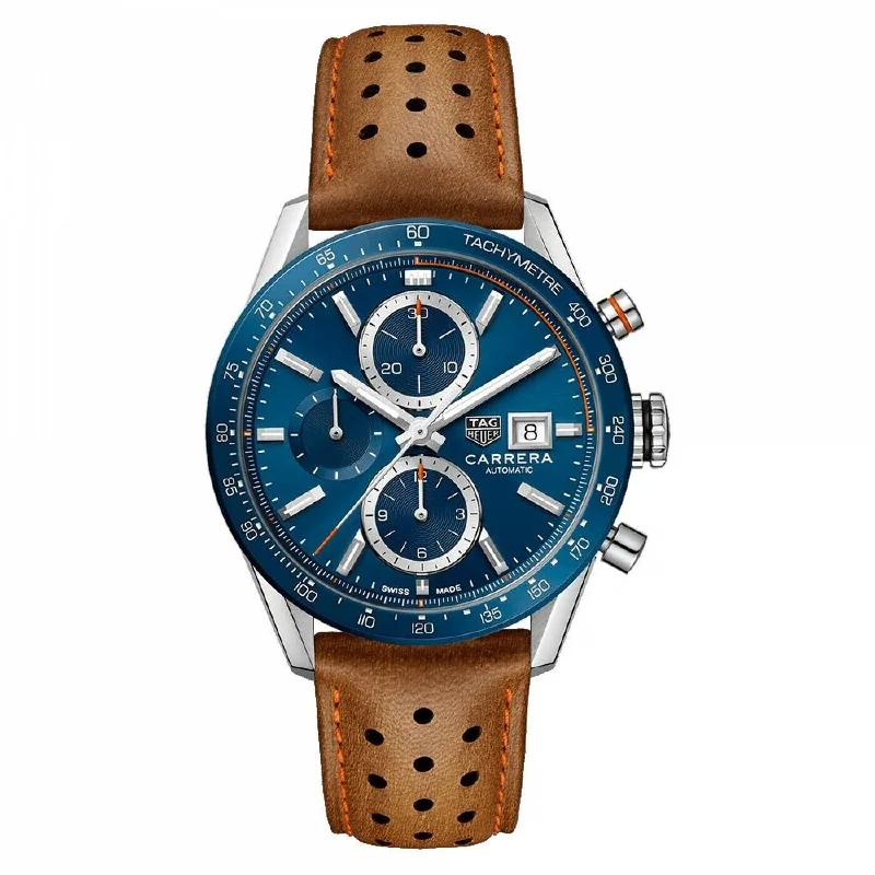 Watches with Baton-Style Hands for a Classic LookTag Heuer Men's CBM2112.FC6455 Carrera Chronograph Brown Leather Watch