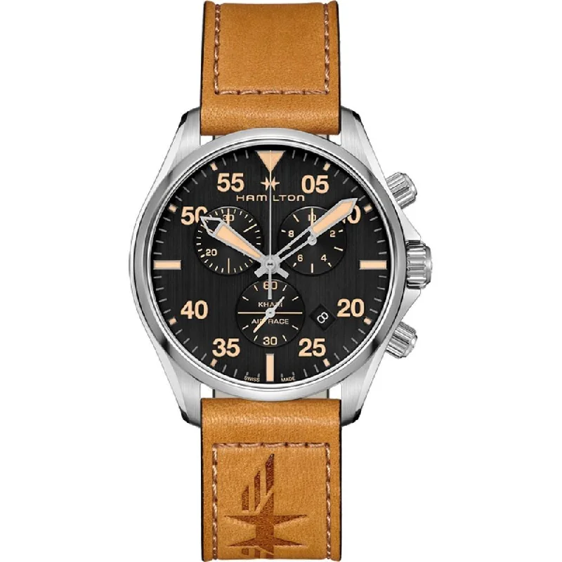 Skeleton Dial Mechanical Watches for Mechanics FansHamilton Men's H76722531 Khaki Pilot Chronograph Brown Leather Watch