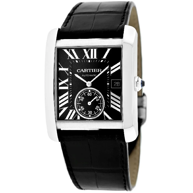 Watches with Embossed Dials for a Textured LookCartier Men's W5330004 Tank MC Automatic Black Leather Watch