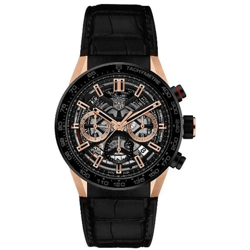 Watches with Silicone Straps for a Soft FeelTag Heuer Men's CBG2050.FC6426 Carrera Chronograph Black Leather Watch