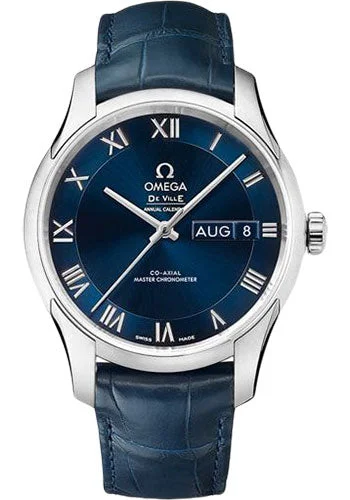 Casual Watches for Weekend OutingsOmega De Ville Hour Vision Co-Axial Master Chronometer Annual Calendar Watch - 41 mm Steel Case - Two-Zone Blue Dial - Blue Leather Strap - 433.13.41.22.03.001