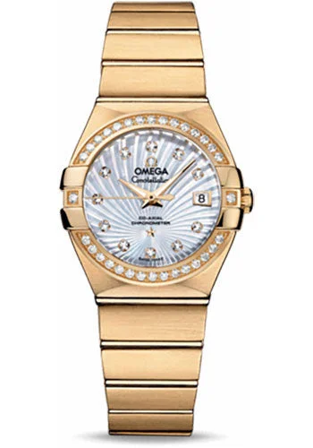 Watches with Silicone Straps for a Soft FeelOmega Ladies Constellation Chronometer Watch - 27 mm Brushed Yellow Gold Case - Diamond Bezel - Mother-Of-Pearl Supernova Diamond Dial - 123.55.27.20.55.002