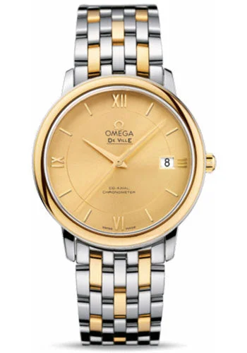 Round Dial Watches with Roman NumeralsOmega De Ville Prestige Co-Axial Watch - 36.8 mm Steel And Yellow Gold Case - Champagne Dial - 424.20.37.20.08.001